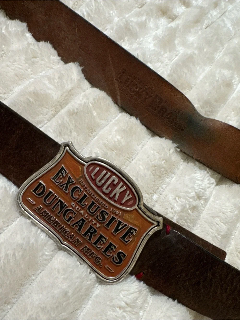 Lucky Brand Brown Leather Belt with Orange and Silver Buckle